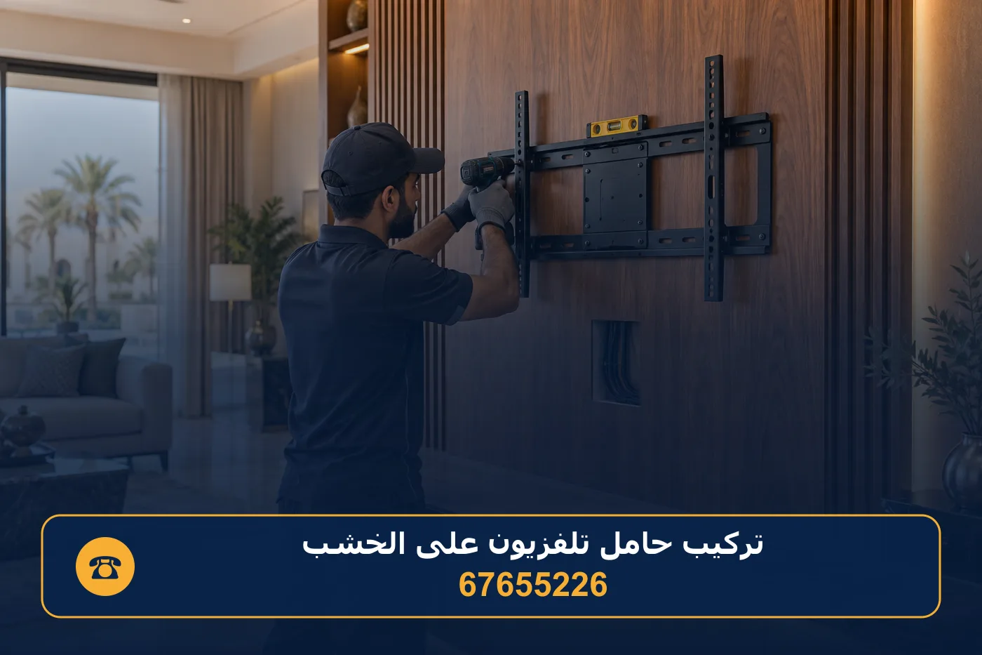 تثبيت حامل تلفزيون على جدار خشبي مع فتحة مجهّزة لإخفاء الأسلاك